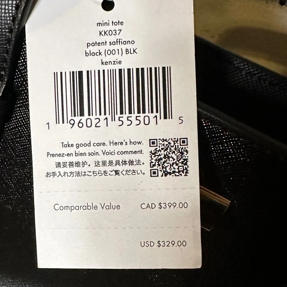 NWT Kate Spade Kenzie Small Tote in black, style number KK037. Retail $329.00
